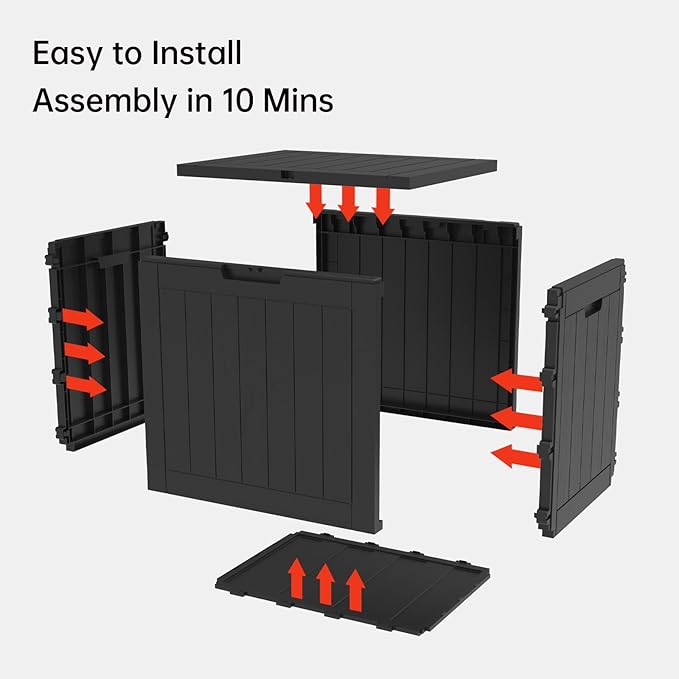 Mars Villa 31 Gallon Deck Box, Outdoor Storage Box Waterproof, Outside Resin Storage Bin for Outdoor Patio Furniture Cushions, Pool Supplies, Garden Tools, UV-Resistant and Weatherproof, Black