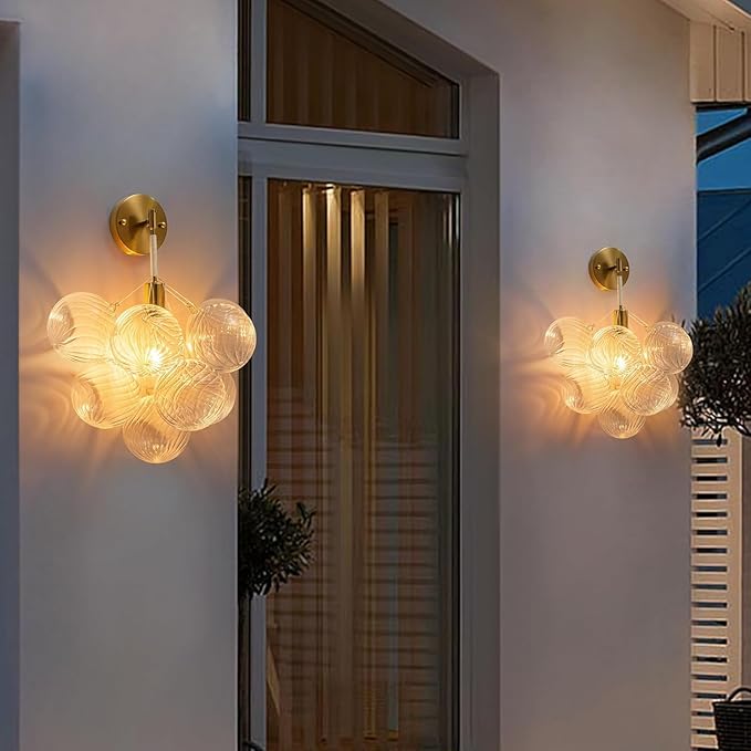 Bubble Wall Sconce, Hand Blown Wall Lights 15“ Dia Balls Shade Glass Lighting Wall Sconces, Clear Glass Wall Mounted Light Fixture for Living Room, Dining Room, Corridor, Bedroom