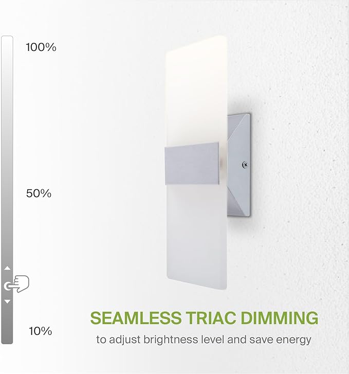 ASD 12 Inch LED Indoor Wall Sconce - Modern Interior 12W 2700K-5000K Adjustable Dimmable Wall Mounted Light Fixtures, Acrylic Glass Wall Lights for Stairway, Hallway - UL, Brushed Nickel