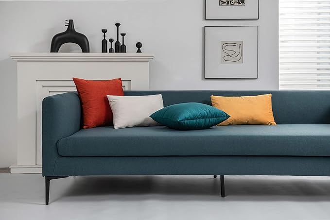 DEZENE Throw Pillow Cases 20x20 Teal: 2 Pack Cozy Soft Velvet Square Decorative Pillow Covers for Farmhouse Home Decor