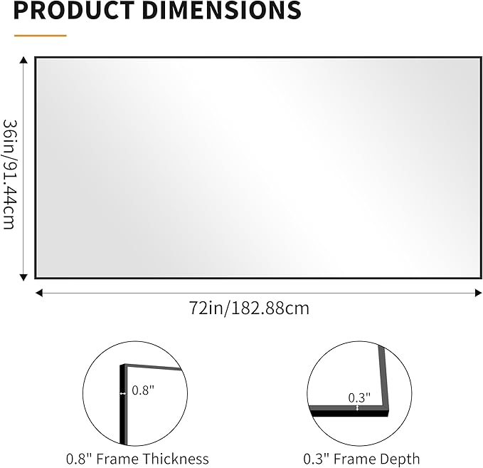 KOCUUY Black Bathroom Mirrors for Wall,72x36 Large Rectangle Mirrors for Bathroom Sink,Oversized Wall Mirror Black Metal Framed Decor for Living Room, Farmhouse, Entryway, Hang Horizontal/Vertical