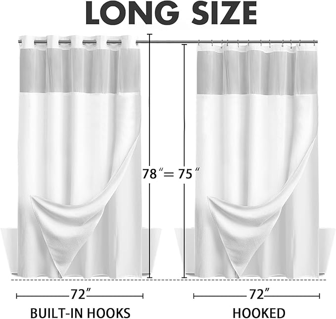 YellyHommy No Hook Shower Curtain with Snap in Fabric Liner Set Less Time White Waffle Shower Curtain for Bathroom 78" L x 72" W
