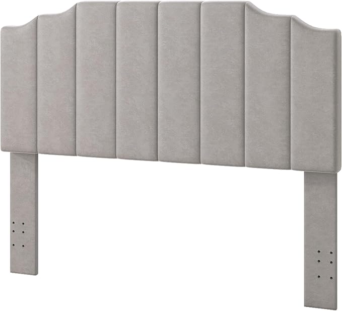 Queen Size Headboard Only, Velvet Wall Mounted Headboard Queen Size for Adjustable Bed, Modern Vertical Channel Design with Curved Tufted Upholstered Head Board and Luxury Soft Padded, Gray