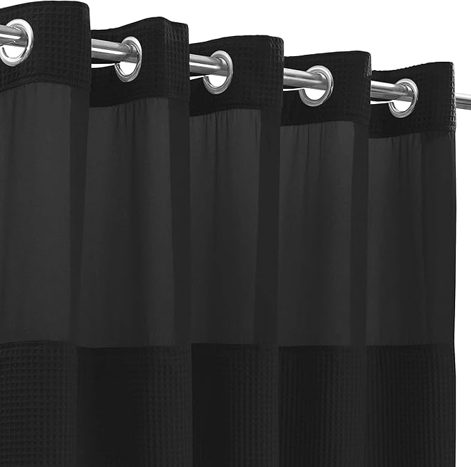 River Dream Black Fabric Shower Curtain Set, Cotton Blend, Waffle Weave, with Snap in Replacement Liner,54 x 80 inches