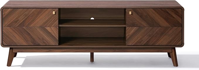 LuxenHome Mid Century Modern TV Stand, 63" TV Stands for Living Room for TVs up to 65", Entertainment Center with Storage, Wood TV Console with Tapered Legs, Television Stands