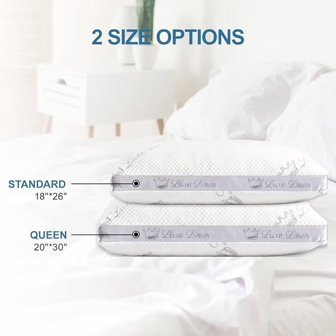 Organic Cotton Pillows Queen Size Set of 2, Shredded Memory Foam Pillows, Adjustable Bed Pillows for Sleeping, 20"x30"Organic Cotton Bed Pillows for Side, Back, Stomach Sleepers