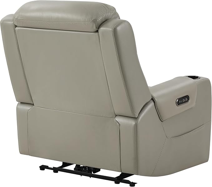 Watson & Whitely Genuine Leather Power Recliner Chairs for Adults, Lay Flat Recliner with Power Headrest, USB Ports and Cup Holders, Electric Reclining Sofa for Living Room, Bedroom, Grey