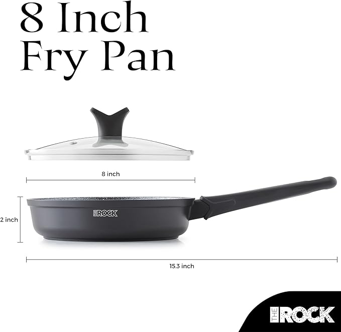 THE ROCK SOHO 8-Inch Non Stick Frying Pan with Lid – Nothing Sticks, Never Warps, Lasts Longer, Healthy Skillet with Heat-Resistant Handle, PFOA Free, Oven & Dishwasher Safe, Black