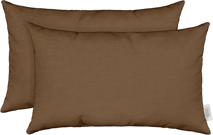 RSH DECOR: Sunbrella Play Jumbo Lumbar Pillows Set of 2 | 26" x 16" | Water and Fade-Resistant Performance Fabric | Outdoor Pillow Covers with Down-Alternative Inserts | Play Mocha