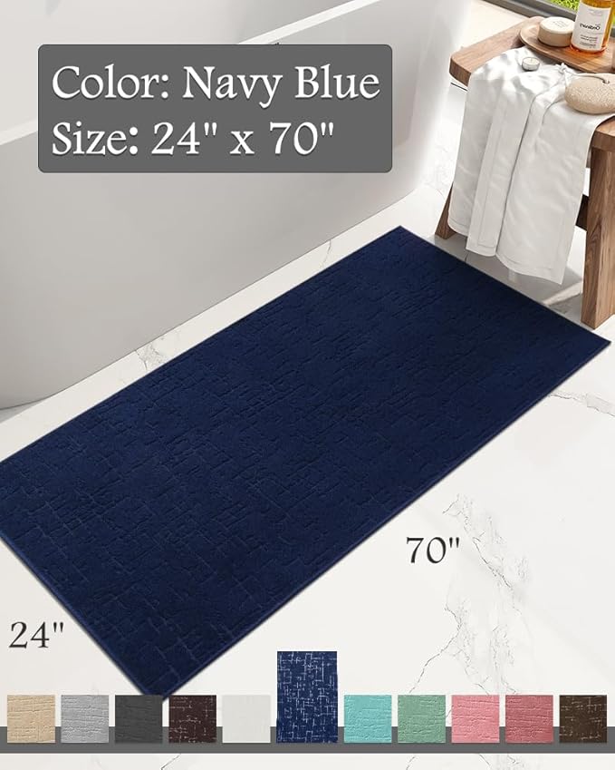 AMOAMI-Bath Mat-Absorbent Quick Dry Bathroom Floor Mats-Washable Rubber Backing Bath Mats for Bathroom Rugs Fit Under Door-Bath Rug for in Front of Sink Bathtub Shower Room, Navy 24''x70''