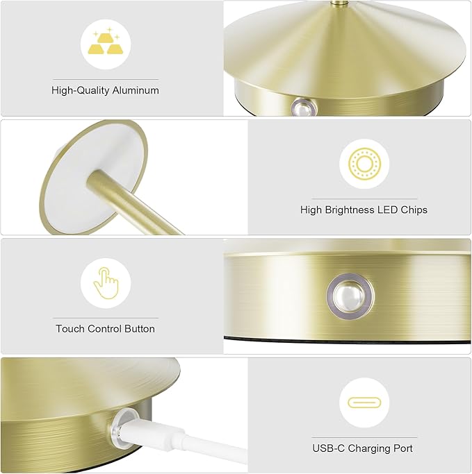 2-Pack 6000mAh Rechargeable Led Table Lamp Cordless,3000K-6000K Stepless Dimming Touch Lamps with Memory Function,IP54 Waterproof Aluminum Table Light for Outdoor/Bars/Restaurant/Patio(Bronze)