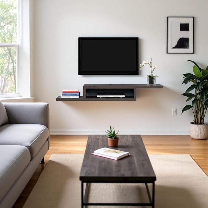 Skyline Walnut Floating 60-inches TV Stand, Wall Mounted Console with Shelf, Floating Entertainment Center and Floating TV Shelf