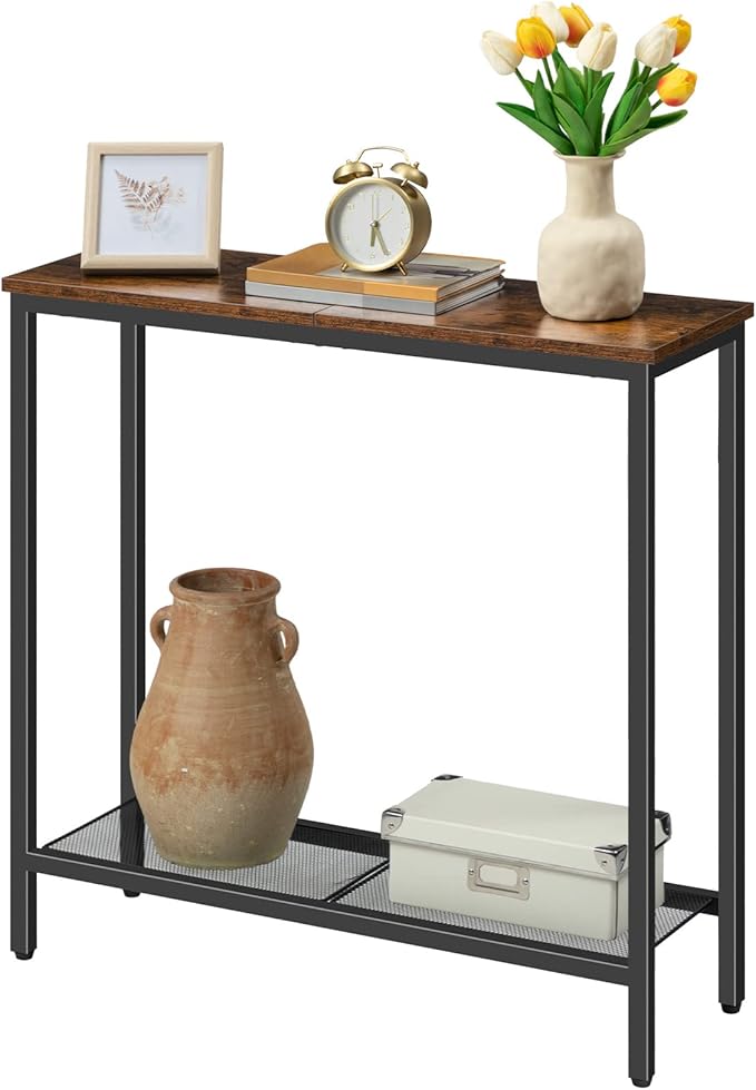 HOOBRO 29.5" Narrow Console Table, Small Entryway Table with Shelf, 2 Tier Thin Sofa Table, Behind Couch Table, Side Table, for Hallway, Living Room, Bedroom, Rustic Brown and Black BF74XG01
