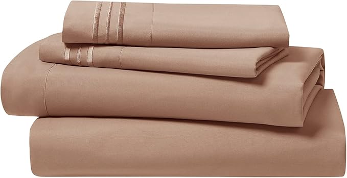 Clara Clark Bed Sheets, Premier 1800 Series 4 Piece Bed Sheet Set, Deep Pocket, Wrinkle, Fade, Stain Resistant, Luxury Soft Bedding Sheets & Pillowcases, Queen, Taupe Sand