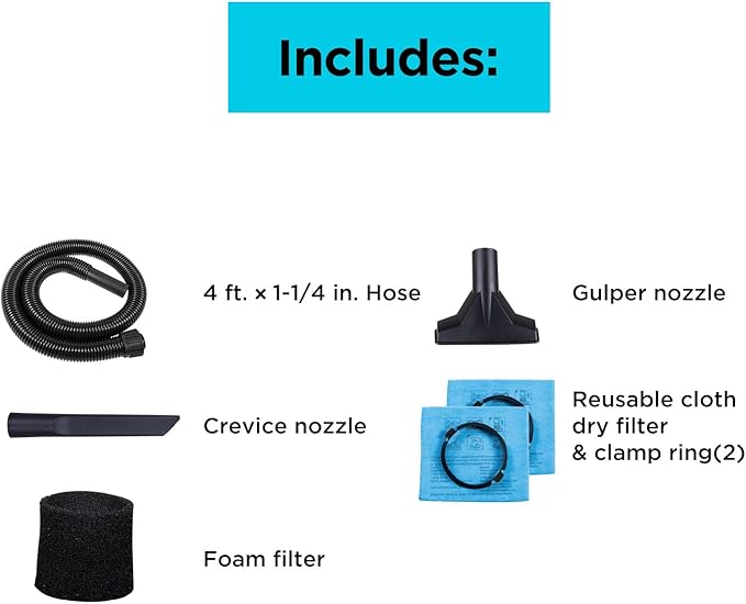 BLACK+DECKER Shop Vacuum Wet and Dry, Mini Shop Vac with Accessories, 2.5 Gallon 3 HP, Small Vacuum for Garage, Home and Pet, 80 CFM, BDXV18134PA