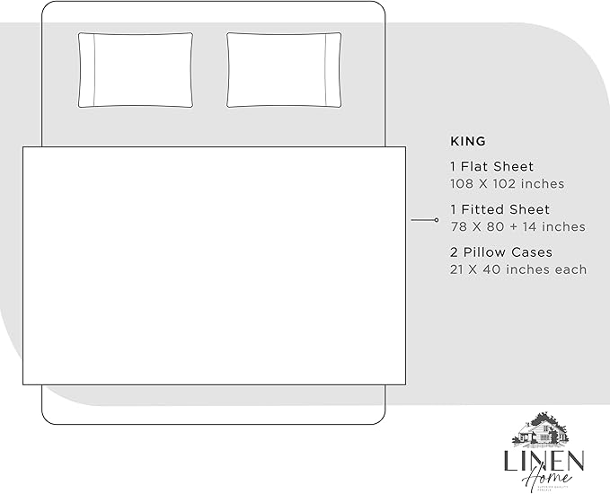 Linen Home 100% Cotton Percale Sheets King Size, Dove Grey, Deep Pocket, 4 Pieces Set - 1 Flat, 1 Deep Pocket Fitted Sheet and 2 Pillowcases, Crisp Cool and Strong Bed Linen