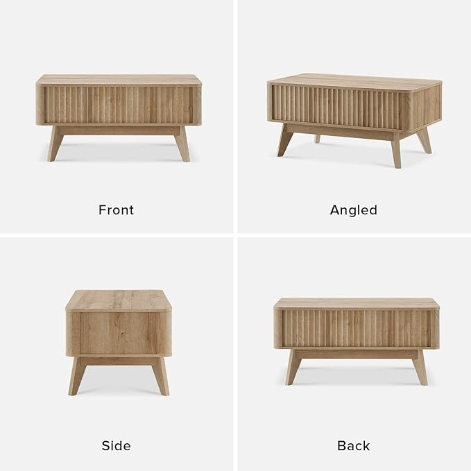 mopio Brooklyn Coffee Table, Lift Top Coffee Tables for Living Room, Mid Century, Modern Farmhouse Center Table with Lifting Top & Hidden Storage, Fluted Panel, Rising Pull Up (Oak Fluted)