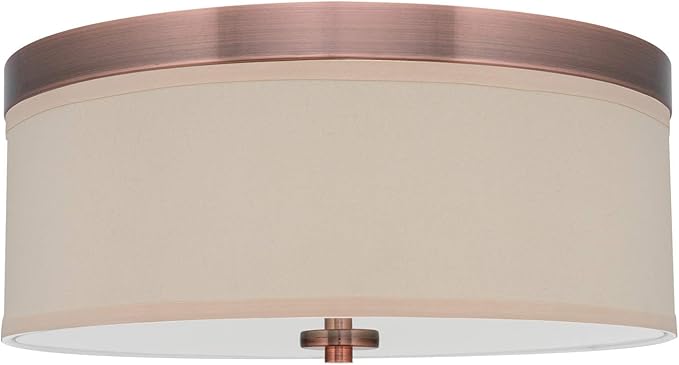 Kira Home Walker 15" Mid-Century Modern 3-Light Flush Mount Ceiling Light, Cream Fabric Shade + Round Glass Diffuser, Copper Bronze Finish