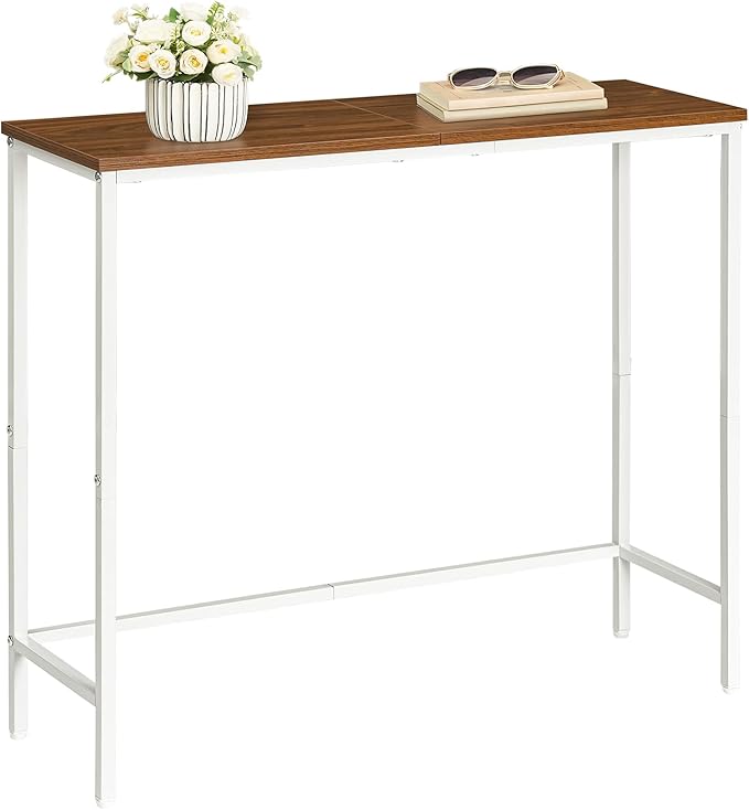 HOOBRO Narrow Console Table, 29.5" Small Entryway Table, Thin Sofa Table, Side Table, Display Table, for Hallway, Bedroom, Living Room, Foyer, White and Walnut WH75XG01