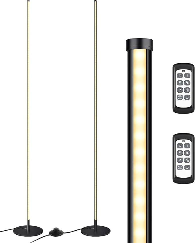 EDISHINE Modern Corner Floor Lamp, Set of 2, 57.5" Height, 7 Color Temperature 3000-6000K, Dimmable LED Floor Lamp for Bedroom, Living Room, Office, Black