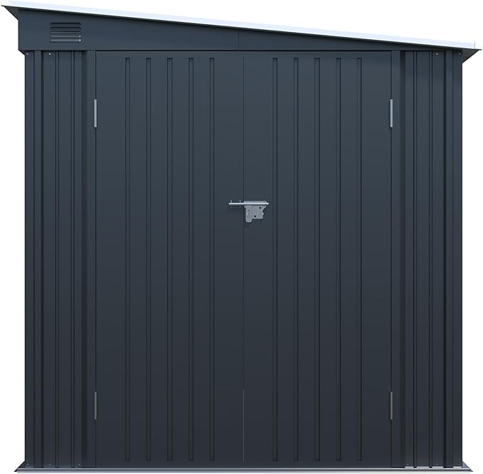 6x8FT Galvanized Steel Outdoor Storage Shed with Lockable Double Doors, Metal Lean to Shed with Free PC Light Board for Tools, Bikes & Patio Essentials (Without Floors)