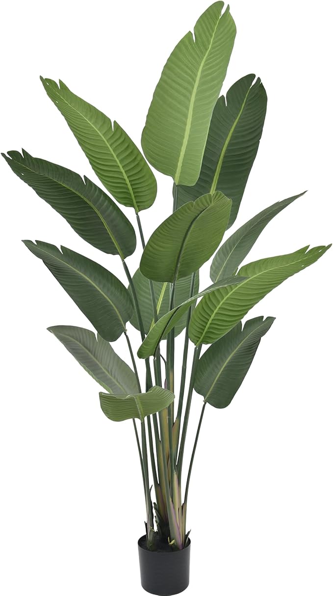 6FT Artificial Bird of Paradise Tree 70 Inch Tall Faux Silk Plants Banana Leaf with 13 Trunks in Black Pot for Home Decor Living Room Office Bedroom