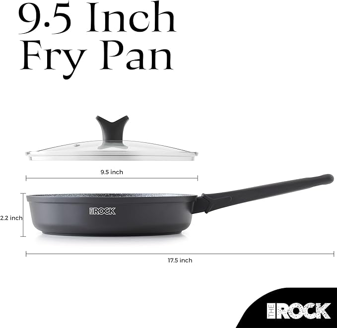 THE ROCK SOHO 9.5-Inch Nonstick Frying Pan with Lid – Compact for Urban Kitchens, Nothing Sticks, Never Warps, Lasts Longer, Oven & Dishwasher Safe, Black