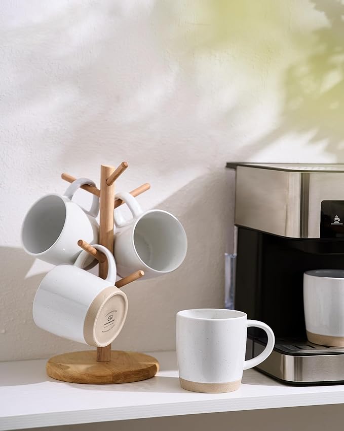 famiware Coffee Mugs for 4, 13 oz Mug Set, Dringking Cup with Handle for Coffee, Tea, Cocoa, Milk, Milkyway serise, White