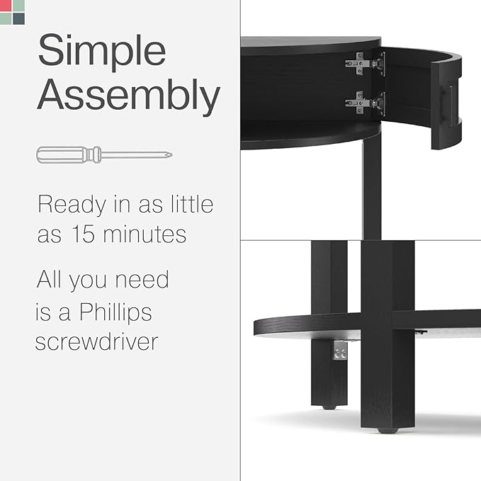 Farmhouse Half Moon Console Table - Blackened Oak Rustic Wood - Narrow Console Table with Storage & Black Knobs - Hallway, Entryway & Living Room Furniture - Entryway Furniture - Hallway Decor