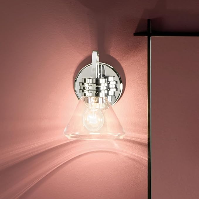 Kichler Farum 7.25" 1-Light Wall Sconce with Clear Glass in Chrome, for Fireplace, Kitchen, Bedroom, Hallway, or Vanity, (7.25" W x 9.5" H) 55153CHCLR