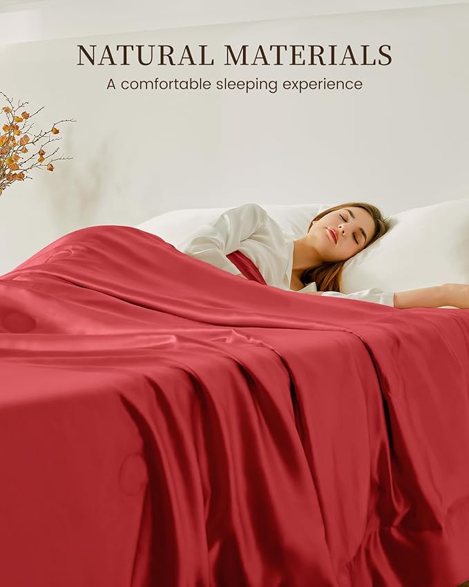 THXSILK Silk Blanket, 100% Mulberry Silk Cooling Throw, Soft and Lightweight Blanket for Bedroom, Sofa, Travel, All-Season (Red, Queen)