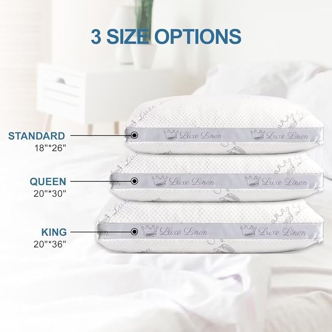 Organic Cotton Queen Bed Pillows, Shredded Memory Foam Pillows, Adjustable Bed Pillow for Sleeping, 20"x30"Organic Cotton Bed Pillows for Side, Back, Stomach Sleepers๏ผPack of 1๏ผ