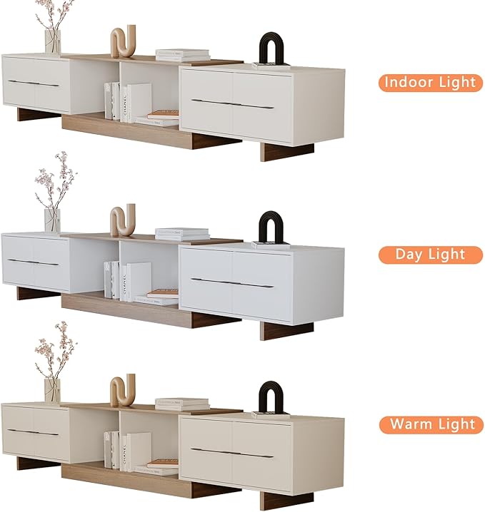 Extendable TV Stand, Modern TV Console with 4 Large Drawers and Adjustable Shelves, Entertainment Center Fits Up to 120" TV, Media Console for Living Room, Walnut & White (Extendable 74.8"-102.3")