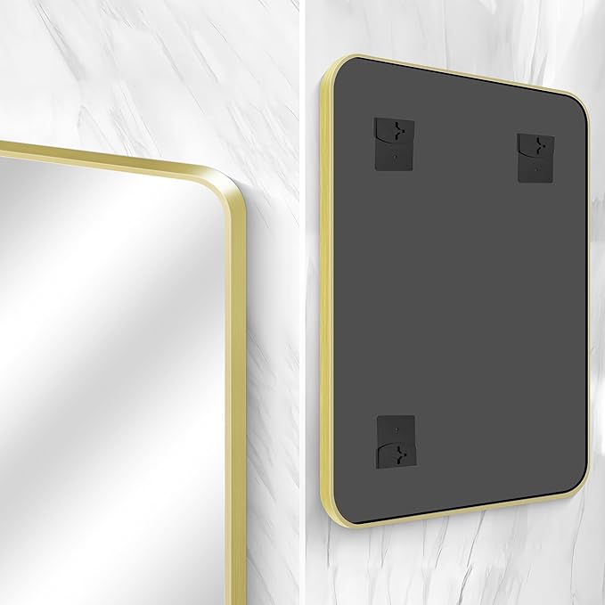 BONEWEI Gold Bathroom Mirror,36x48 inch Wall Mirror for Bathroom Wall Mounted,Round Rectangle Mirror for Bathroom Over Sink,Modern Frame for Home Decor Living Room,Bedroom Entryway,Horizontal/Vertical