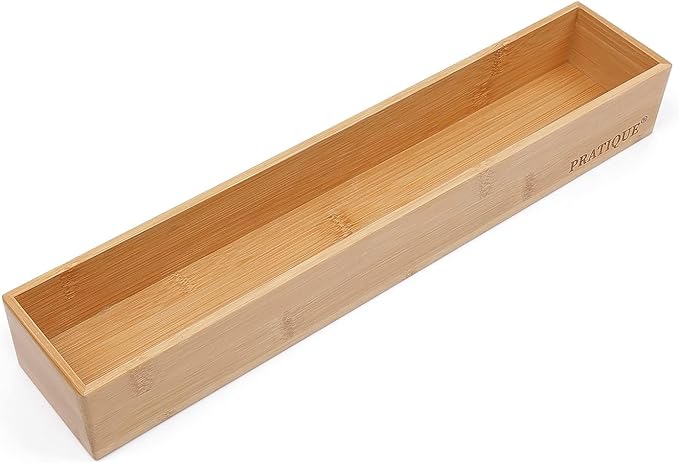 Bamboo Drawer Organizer,Kitchen Utensil Organizer Silverware Tray,Cutlery Holder, Wood Storage Box for Flatware, Makeup, Bathroom, Office Desk (Bamboo, 15 * 3 * 2.6)