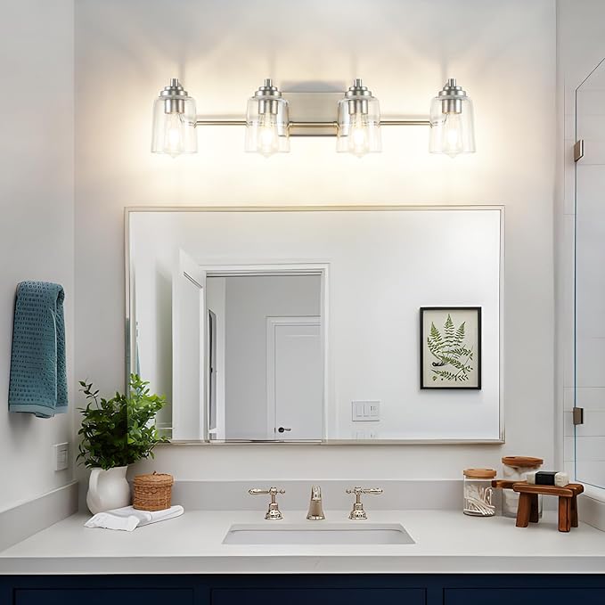 SOLFART Brushed Nickel 4-Light Vintage Vanity Light Fixtures for Bathroom, 13.4 x 7.1 x 7.7 inches