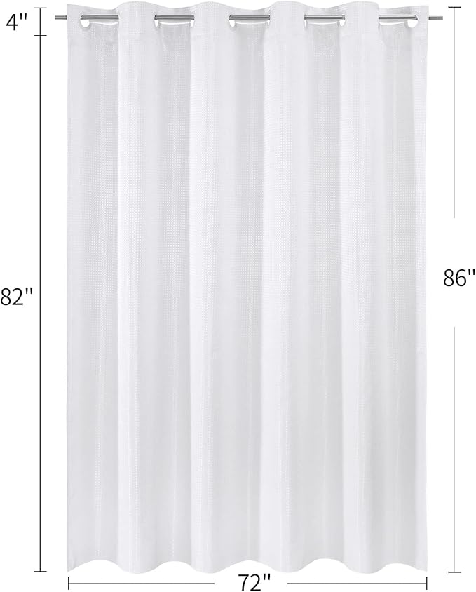MitoVilla No Hooks Required Extra Long Shower Curtain Set with Snap-in Liner, 86 inch XL White Waffle Heavyweight Fabric Cloth Shower Curtains for Modern Luxury Hotel & Spa Bathroom Decor