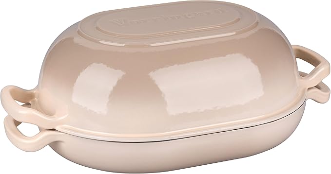 Enameled Cast Iron Sourdough Bread Oven, Dutch Oven, Loaf Cast Iron Bread Pan for Homemade Bread Baking, Meatloaf Pan with Lid, 5QT, Latte