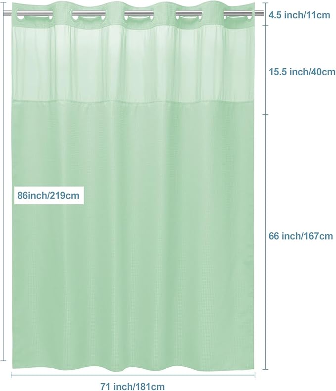Mint Green Long No Hook Shower Curtain with Snap in Liner,230GSM Waffle Weave Shower Curtains for Bathroom,71W x 86H
