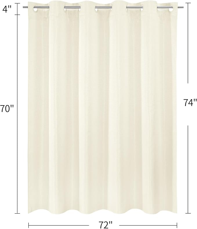 MitoVilla No Hooks Needed Ivory Waffle Shower Curtain with Snap-in Liner, Modern Waffle Weave Heavy Duty Fabric Cloth Shower Curtain for Luxury Neutral Hotel Spa Bathroom Decor, 72 x 74, Ivory/Beige