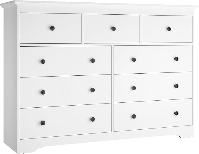 White Dresser for Bedroom,55" Wide 9 Drawers Dressers,Modern Wooden Chest for Living Room, Hallway