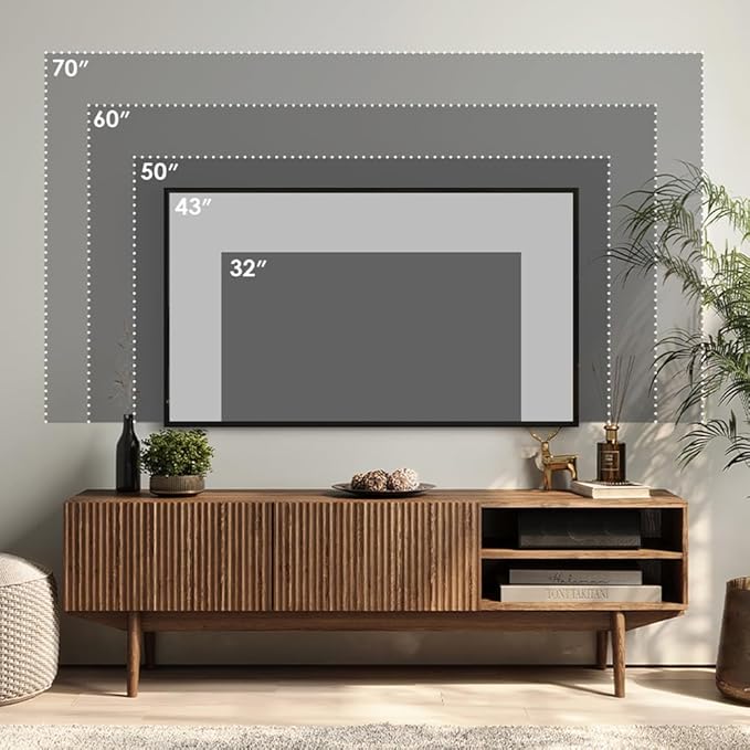 Living Skog TV Stand for Living Room TV Media Console Table, Modern Entertainment Center with Storage Scandinavian Midcentury Fluted Style Fits TV 50 55 60 65 70 inch, Wood Legs (Brown, Kelly 59 in)