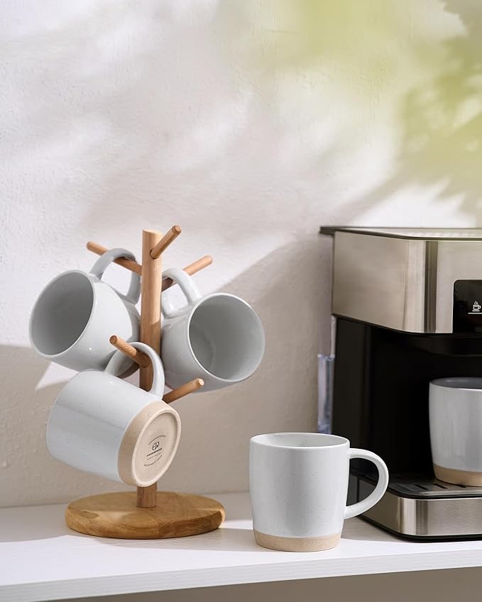 famiware Coffee Mugs for 4, 13 oz Mug Set, Dringking Cup with Handle for Coffee, Tea, Cocoa, Milk, Milkyway serise, Ligth Gray