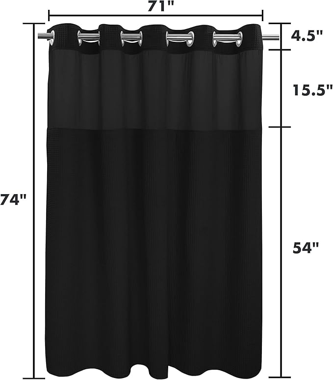 River Dream Black Fabric Shower Curtain Set, Cotton Blend, Waffle Weave, with Snap in Replacement Liner,71 x 74 inches