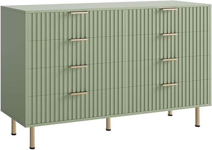 8 Drawer Dresser for Bedroom, Fluted 55" Wide Modern Chest of Drawers with Deep Drawers, Wooden Dresser Organizer for Living Room, Hallway, Kids Room, Green