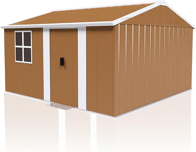 12x10 FT Outdoor Storage Shed, Metal Tool Storage with Updated Frame Structure, Vertical Outside Storage Building, Ventilation, Sloped Roof, Metal Garden Shed for Backyard, Lawn, Patio (12x10 FT)