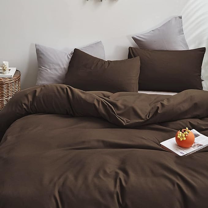 Cottonight Brown Comforter Set Queen Bedding Set Mocha Solid Modern Dark Color Blanket Quilts Soft Chocolate Color Breathable Brown Comforter Set for Women Men Queen Size