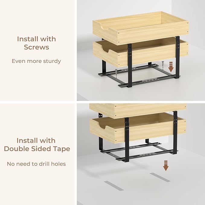 COOLBEBE Pull Out Drawer Organizer for Cabinets, 2 Tier Soft Close Cabinet Drawers Slide Out, 2 Layer Wood Double Tier Pull Out Shelves for Kitchen, Pantry, Bathroom