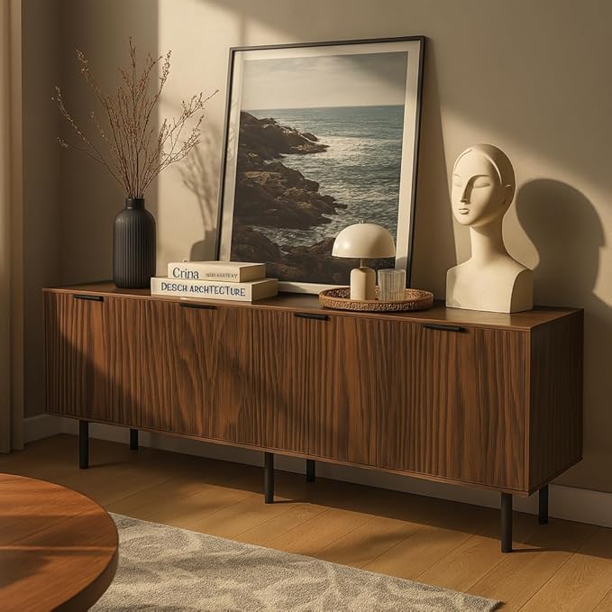 TV Stand for TVs up to 80 Inch,Mid Century Modern TV Console,TV Stands for Living Room & Bedroom,Entertainment Center with Storage,Entertainment Stand,TV Cabinet for 55,60,65,70,72,75,80 Inch TV