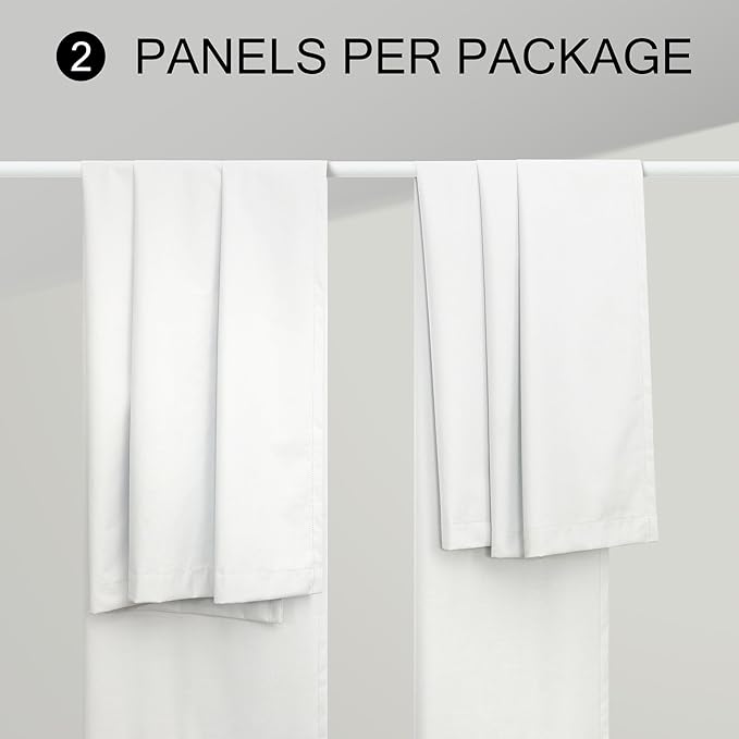Elegant White Room Darkening Curtains 63 Inch Long Small Bay Window Full Blackout Dining Room Curtains Linen 63 Inch Length 2 Panels Privacy Insulated Bedroom Drapes for Living Room Divider Back Tab